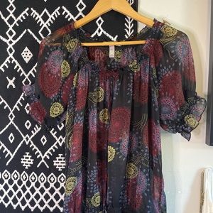 Sheer Floral top with cinched elastic waist